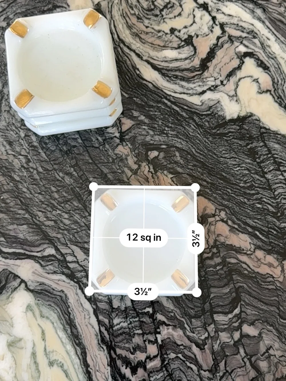 Vintage Milk Glass Gold-Accent Stackable Ashtray Set - Classic Home Dining